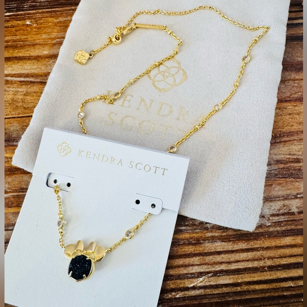 Kendra Scott & Disney Gold Minnie Mouse Short Pendant In Black Drusy NEW